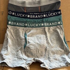Youth Lucky Brand Boxer Briefs 2, Hanes 1, in Gray, Teal & Navy Waistbands
